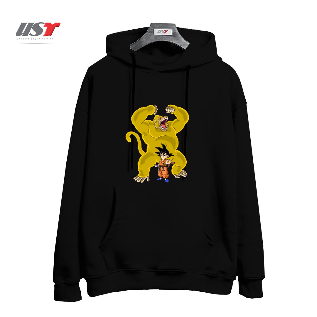 طرح GOKU AND GREAT GOLD APE OOZARU هودی اورسایزرنگ مشکی