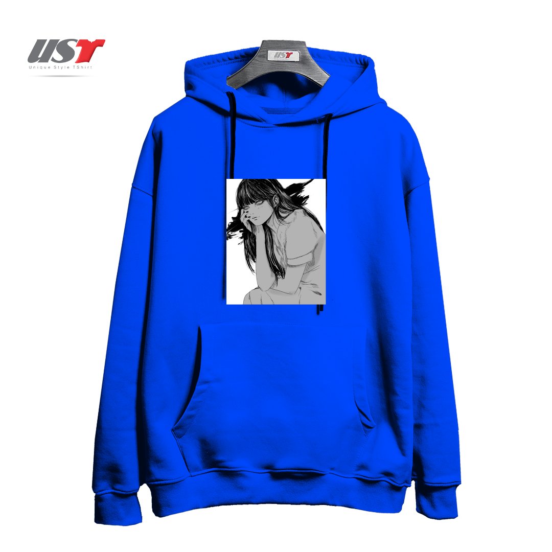 طرح Kanashimi هودی اورسایزرنگ آبی شالی