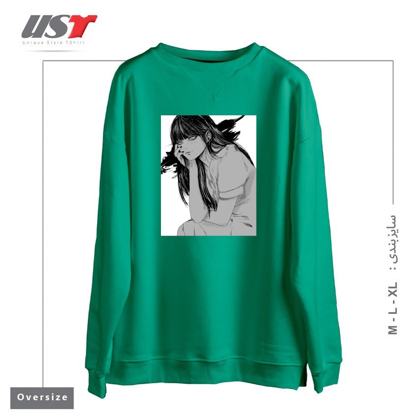 طرح Kanashimi سوییشرت اورسایزرنگ سبز سدری