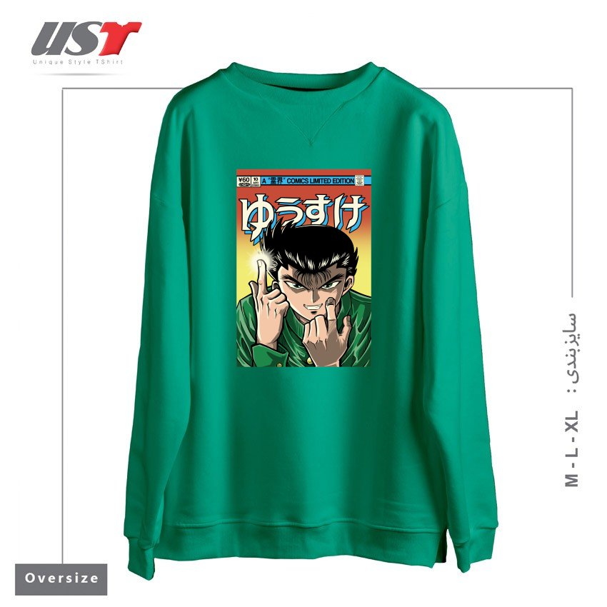طرح YUSUKE سوییشرت اورسایزرنگ سبز سدری
