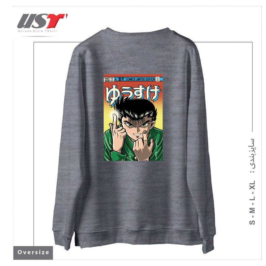 طرح YUSUKE سوییشرت اورسایزرنگ طوسی ملانژ