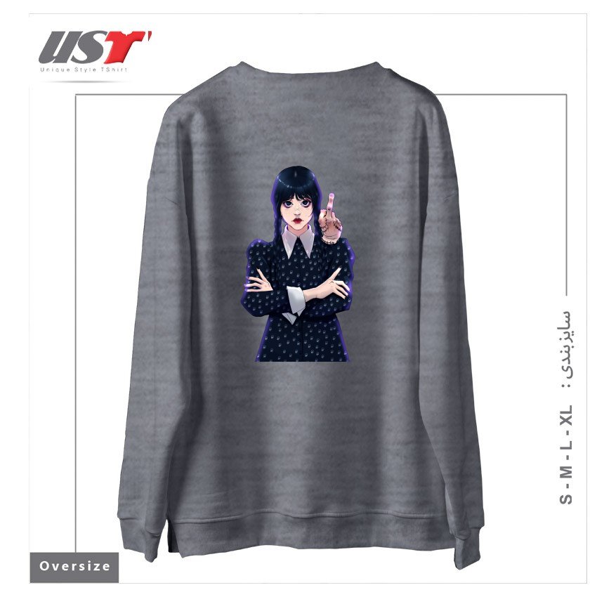 طرح Wednesday سوییشرت اورسایزرنگ طوسی ملانژ