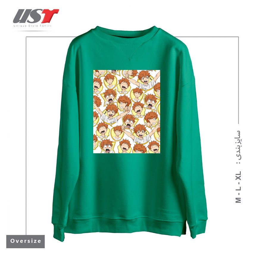 طرح HINATA'S RANGE OF EMOTIONS سوییشرت اورسایزرنگ سبز سدری