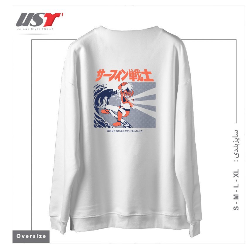 طرح Wave Warrior سوییشرت اورسایزرنگ سفید