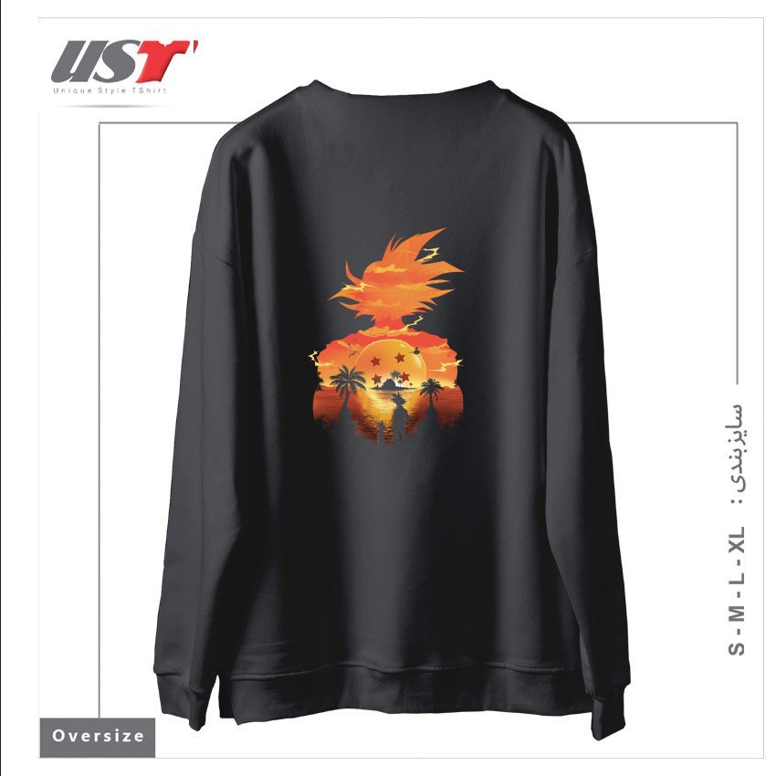 طرح Ukiyo e Super Saiyan سوییشرت اورسایزرنگ دودی