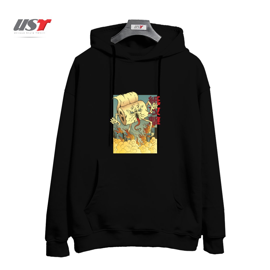 طرح Toilet Paper Monster هودی اورسایزرنگ مشکی