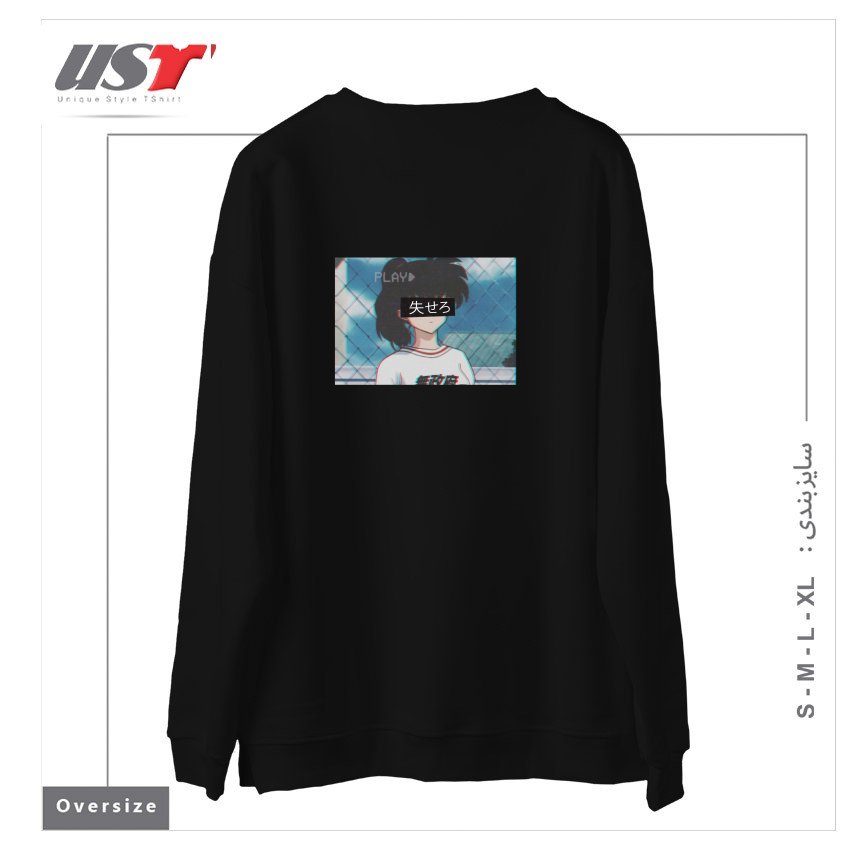 طرح Anime Aesthetic سوییشرت اورسایزرنگ مشکی