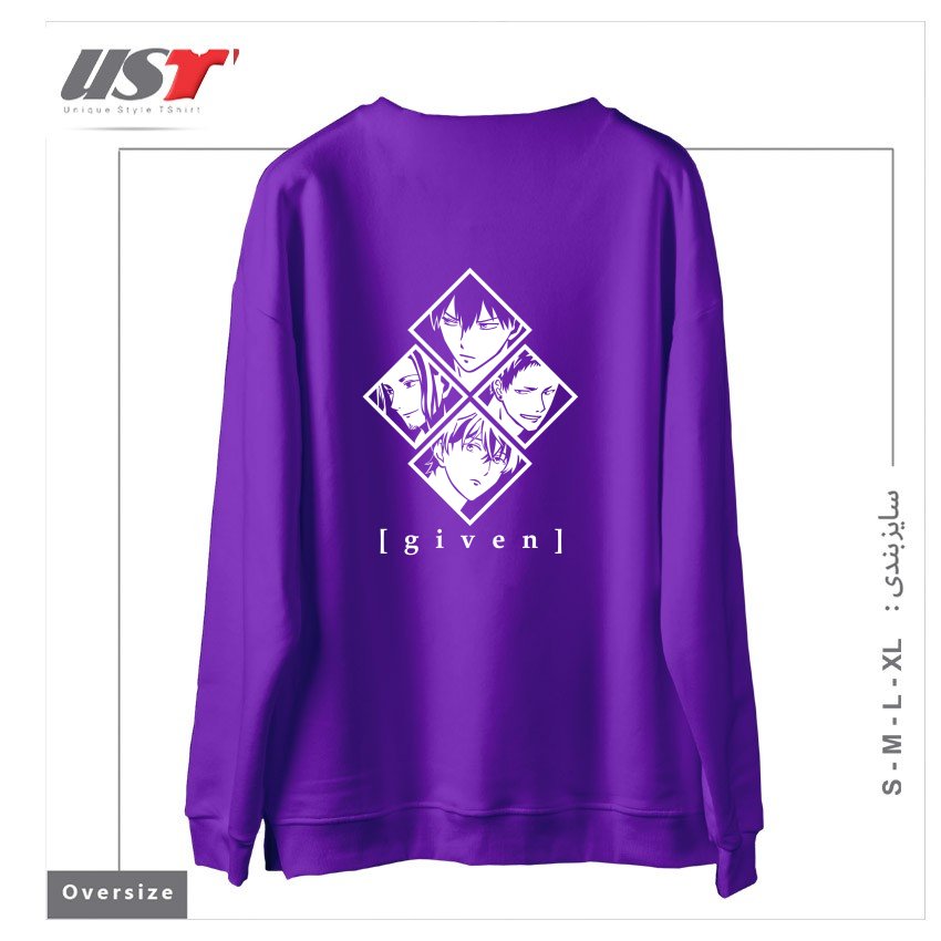 طرح Anime Given Boys Love BL سوییشرت اورسایزرنگ بنفش