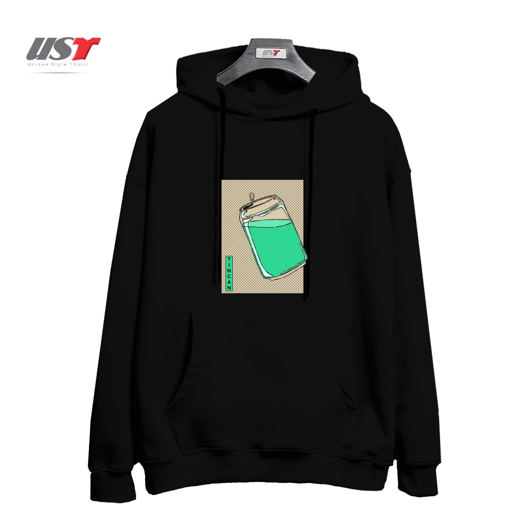 طرح Tin Can Green Drink Vintage Poster Artwork هودی اورسایزرنگ مشکی