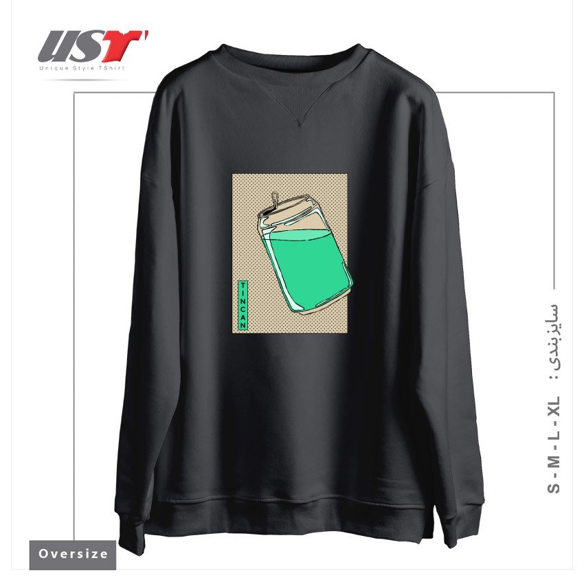 طرح Tin Can Green Drink Vintage Poster Artwork سوییشرت اورسایزرنگ دودی