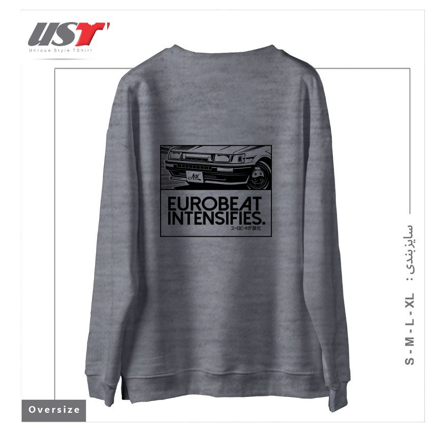 طرح Eurobeat Intensifies سوییشرت اورسایزرنگ طوسی ملانژ