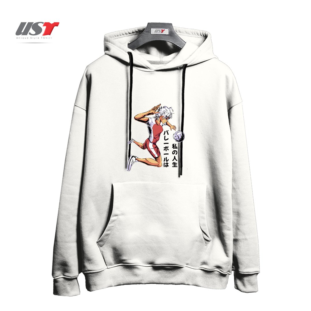 طرح Anime Girl Playing Volleyball1 هودی اورسایزرنگ سفید