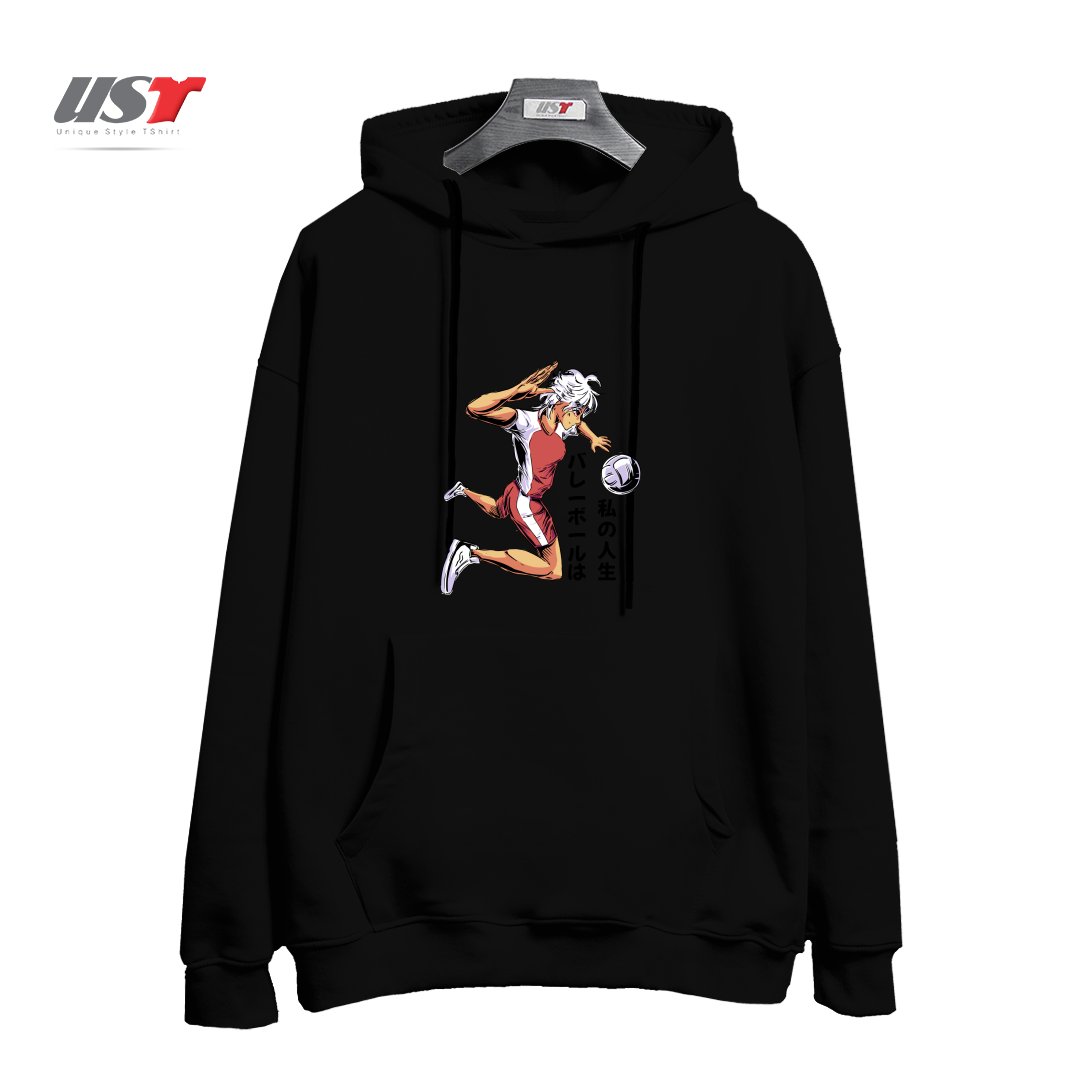 طرح Anime Girl Playing Volleyball1 هودی اورسایزرنگ مشکی