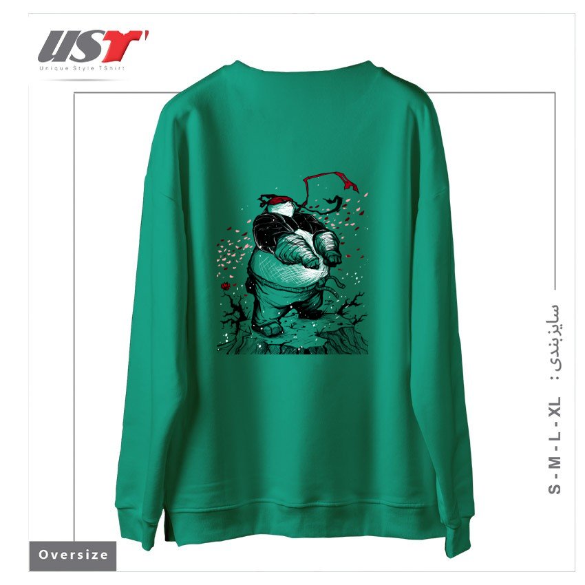 طرح Ninja Panda سوییشرت اورسایزرنگ سبز سدری