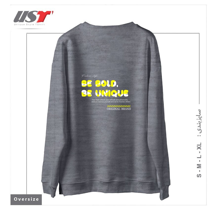 طرح typography 6 سوییشرت اورسایزرنگ طوسی ملانژ