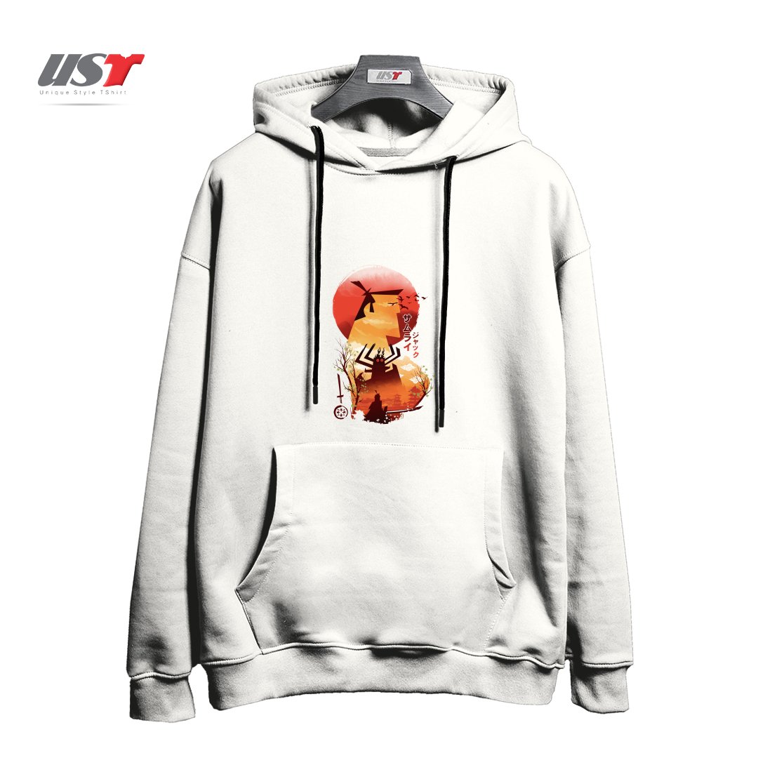 طرح Samurai Ukiyo e هودی اورسایزرنگ سفید