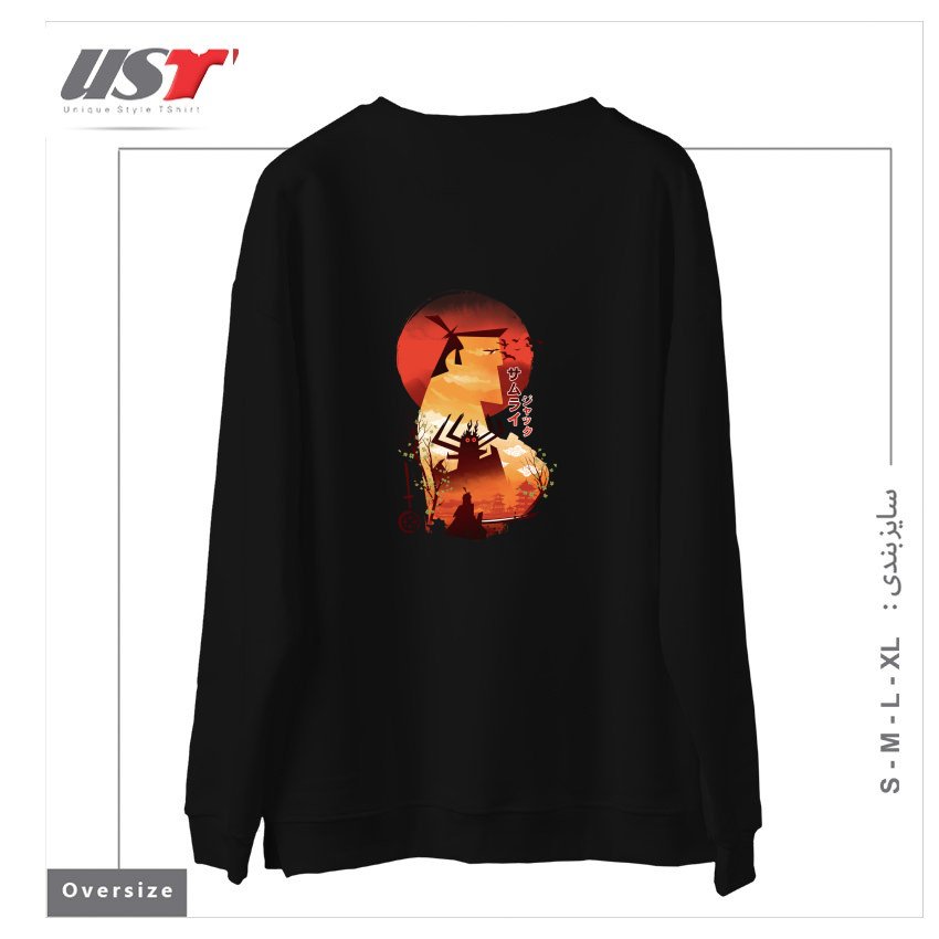 طرح Samurai Ukiyo e سوییشرت اورسایزرنگ مشکی
