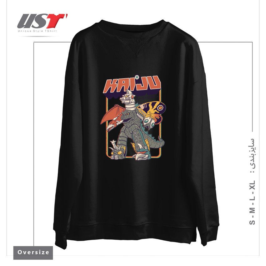 طرح SUPER KAIJU ROBOT سوییشرت اورسایزرنگ مشکی