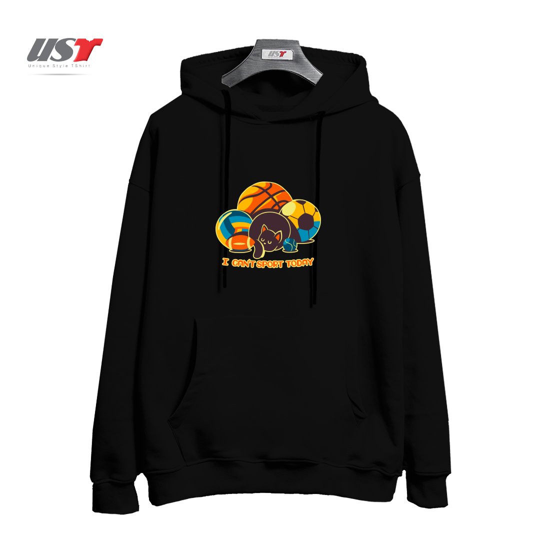 طرح I CAN'T SPORTS TODAY هودی اورسایزرنگ مشکی