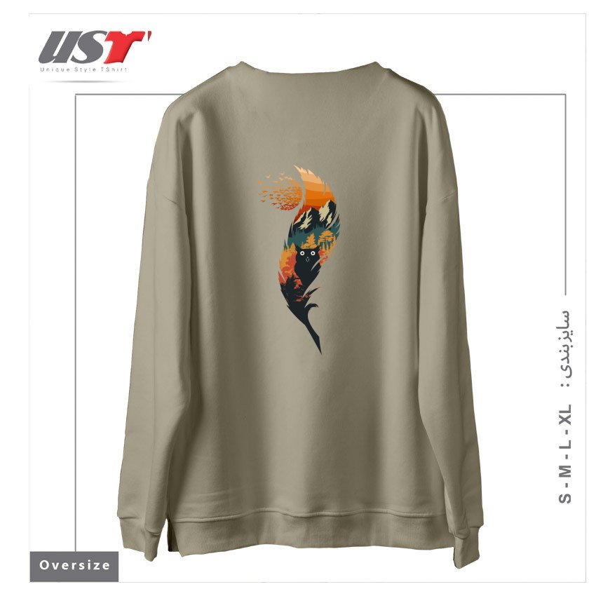 طرح گربه CAT سوییشرت اورسایزرنگ نخودی