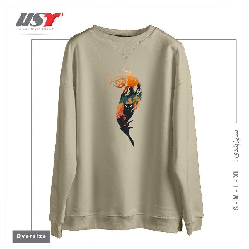 طرح گربه CAT سوییشرت اورسایزرنگ نخودی