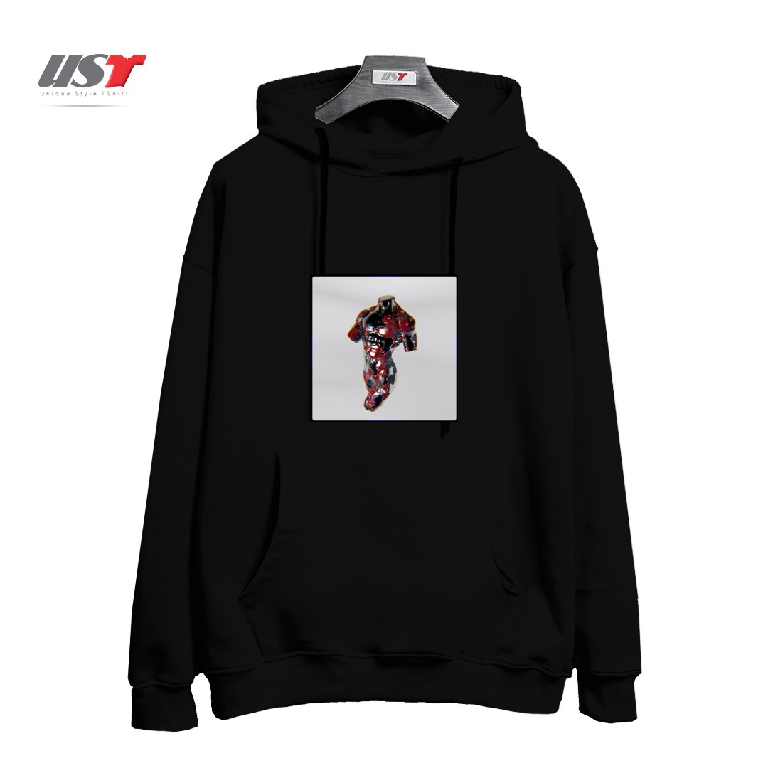 طرح 3D Metalic Body هودی اورسایزرنگ مشکی