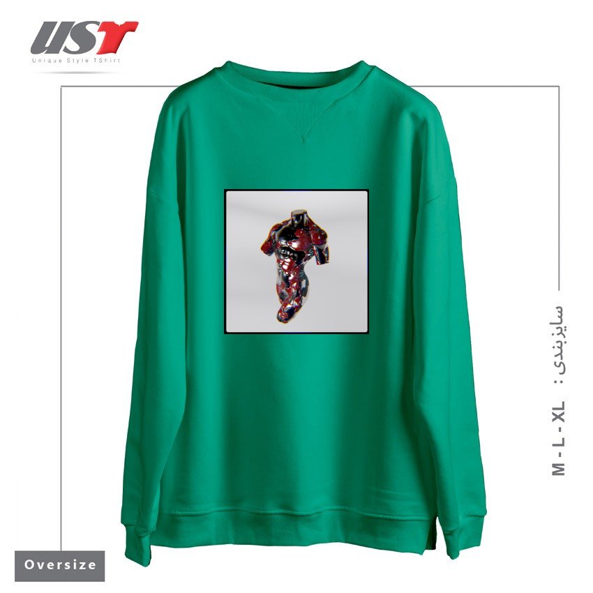 طرح 3D Metalic Body سوییشرت اورسایزرنگ سبز سدری