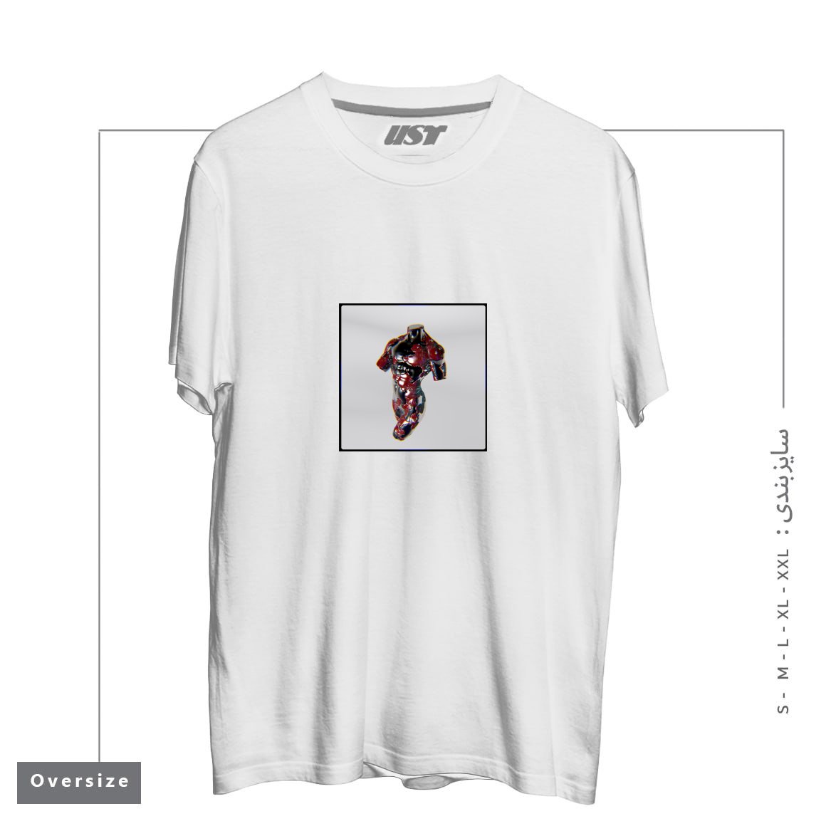 طرح 3D Metalic Body تیشرت اورسایزرنگ سفید