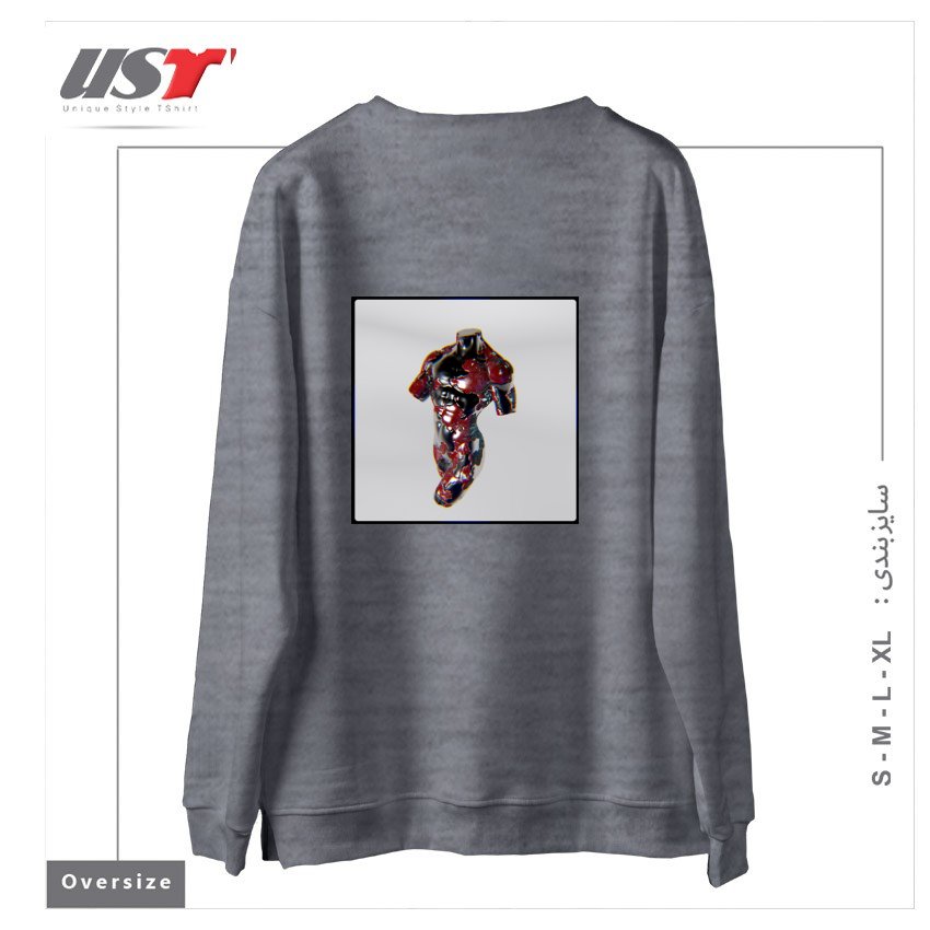 طرح 3D Metalic Body سوییشرت اورسایزرنگ طوسی ملانژ