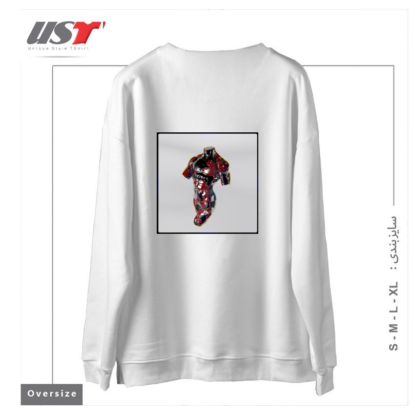 طرح 3D Metalic Body سوییشرت اورسایزرنگ سفید