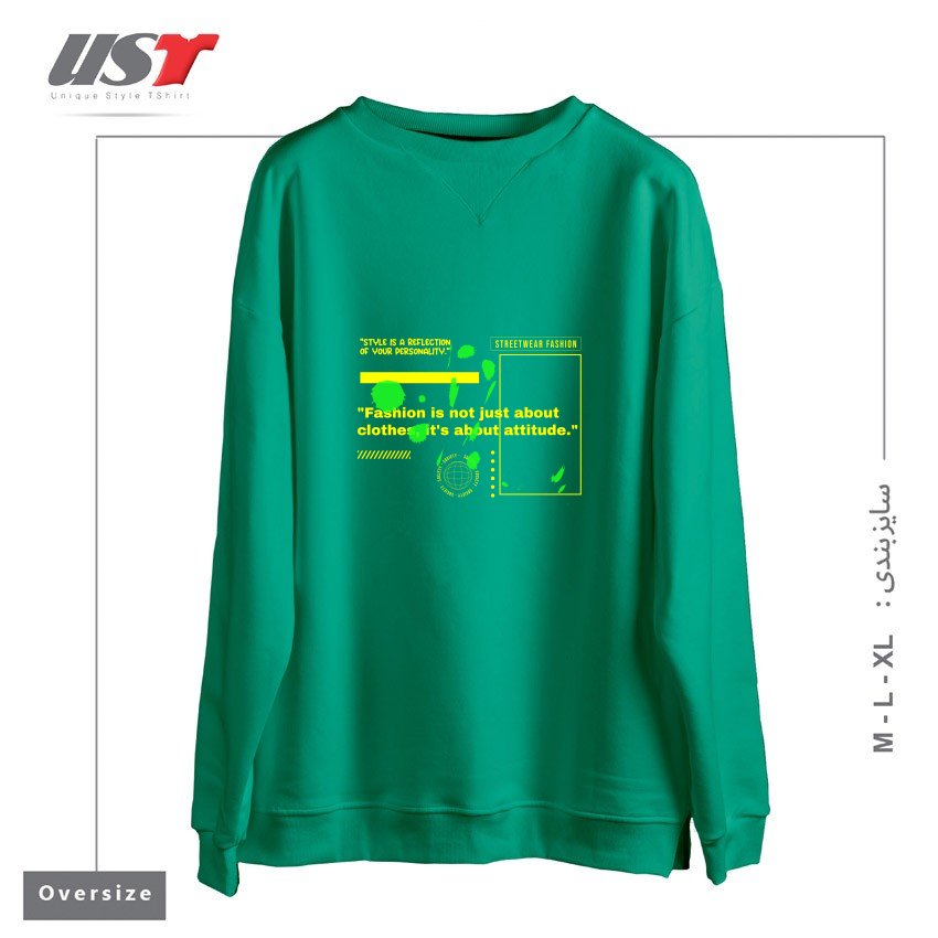 طرح typography 8 سوییشرت اورسایزرنگ سبز سدری