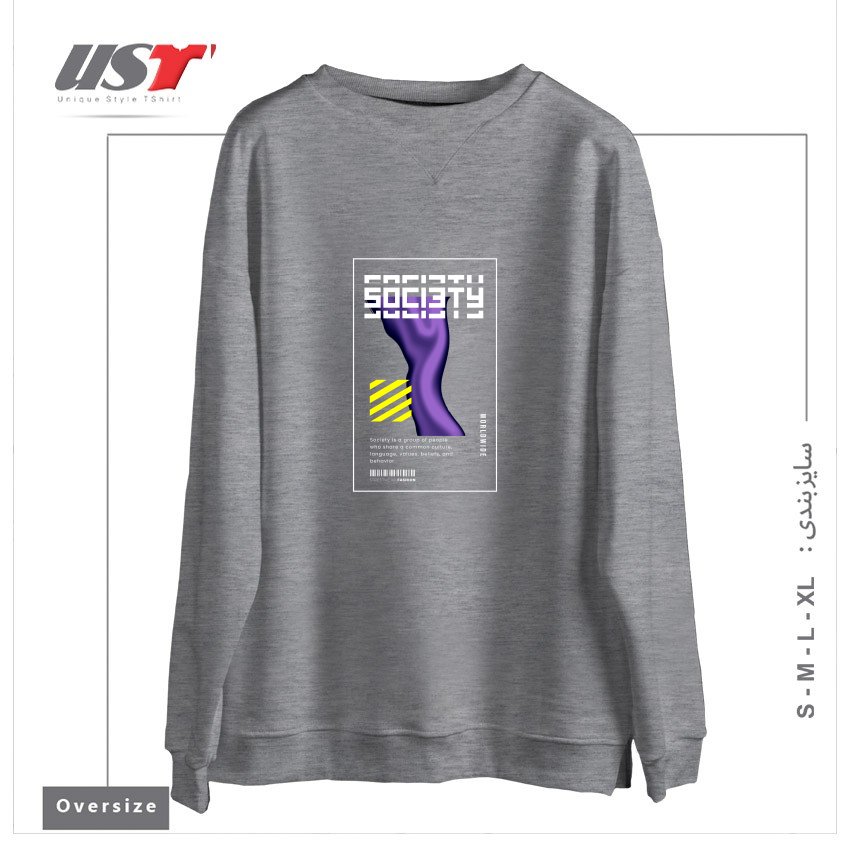 طرح typography 10 سوییشرت اورسایزرنگ طوسی ملانژ