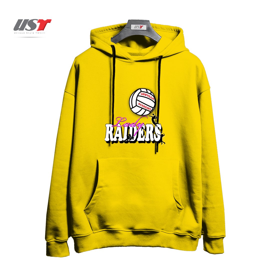 طرح LOWVILLE ACADEMY LADY RAIDERS VOLLEYBALL هودی اورسایزرنگ زرد