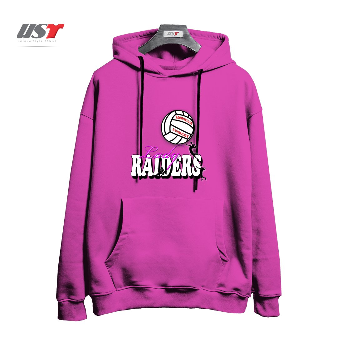 طرح LOWVILLE ACADEMY LADY RAIDERS VOLLEYBALL هودی اورسایزرنگ صورتی