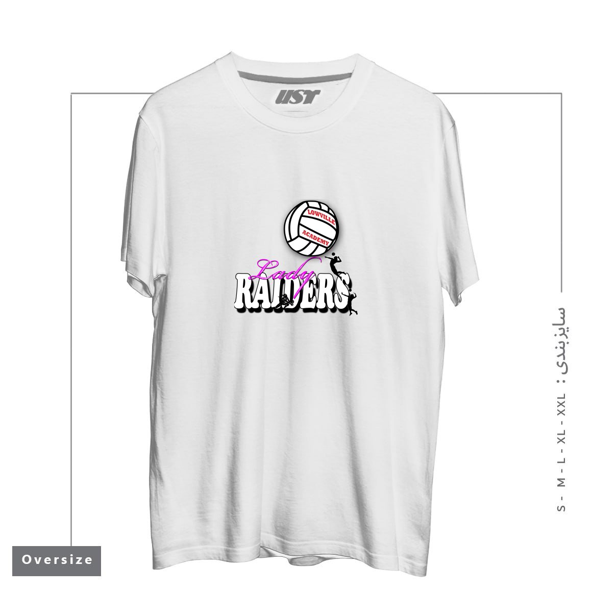 طرح LOWVILLE ACADEMY LADY RAIDERS VOLLEYBALL تیشرت اورسایزرنگ سفید