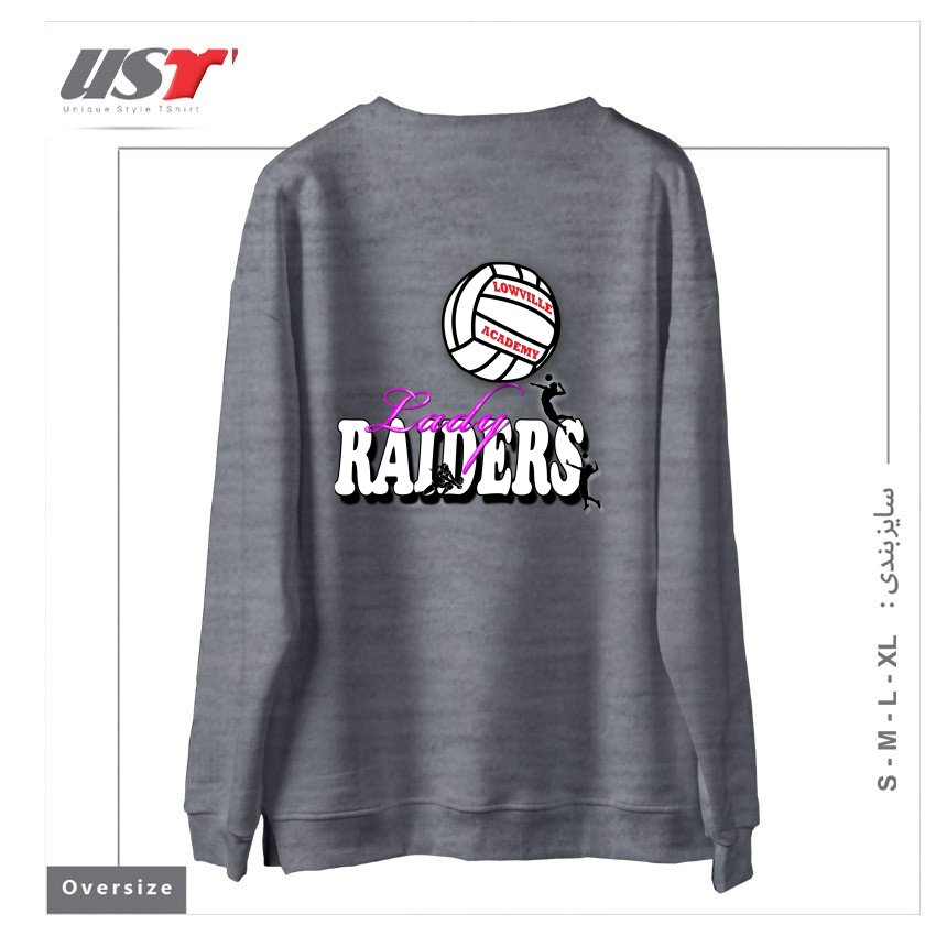 طرح LOWVILLE ACADEMY LADY RAIDERS VOLLEYBALL سوییشرت اورسایزرنگ طوسی ملانژ
