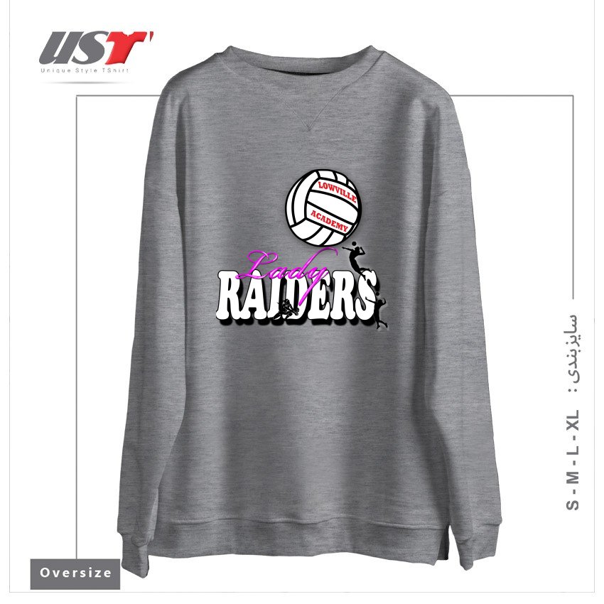 طرح LOWVILLE ACADEMY LADY RAIDERS VOLLEYBALL سوییشرت اورسایزرنگ طوسی ملانژ