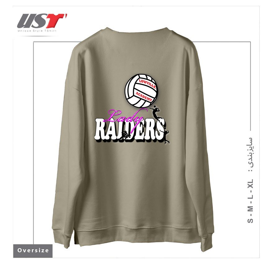 طرح LOWVILLE ACADEMY LADY RAIDERS VOLLEYBALL سوییشرت اورسایزرنگ نخودی