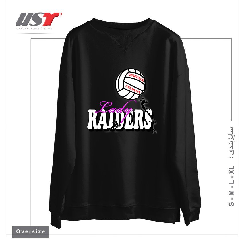 طرح LOWVILLE ACADEMY LADY RAIDERS VOLLEYBALL سوییشرت اورسایزرنگ مشکی