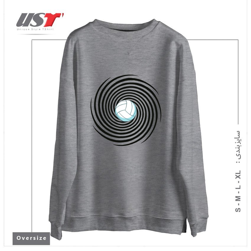 طرح SPIRAL VOLLEYBALL 1 سوییشرت اورسایزرنگ طوسی ملانژ
