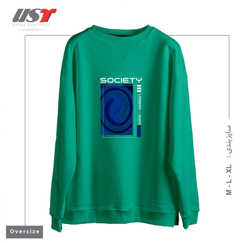 طرح typography 17 سوییشرت اورسایزرنگ سبز سدری