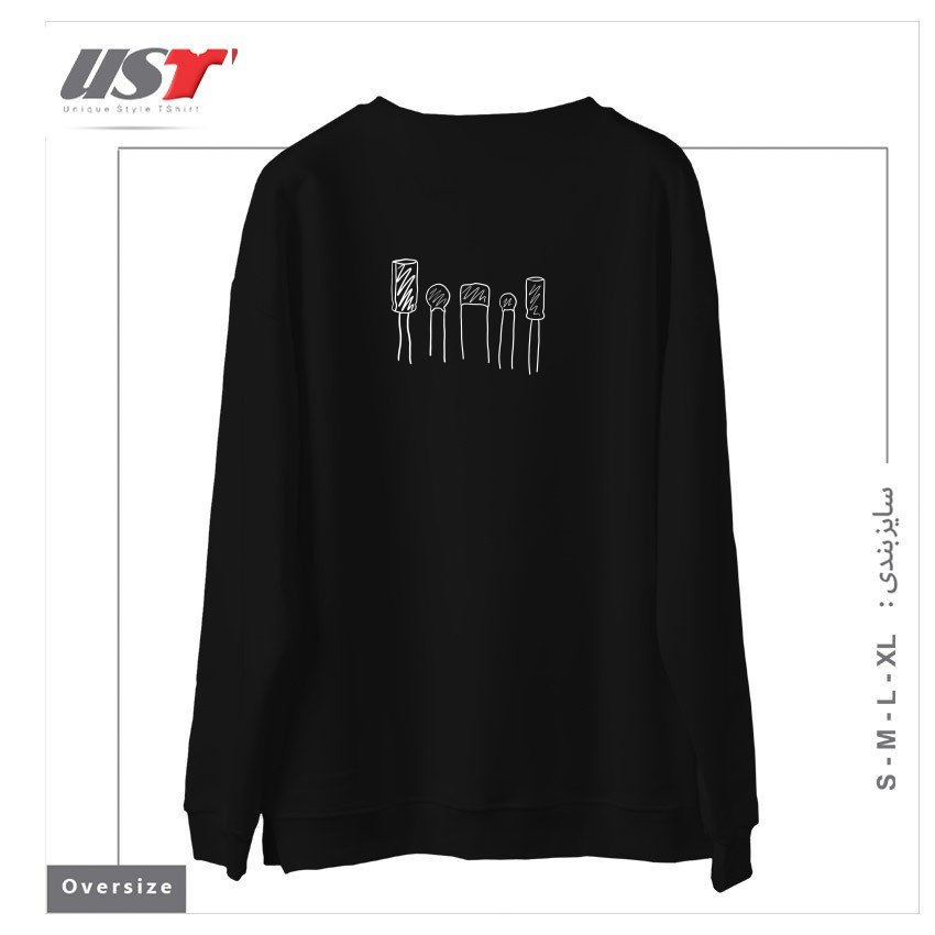 طرح CAPACITORS - WHITE ON BLACK سوییشرت اورسایزرنگ مشکی