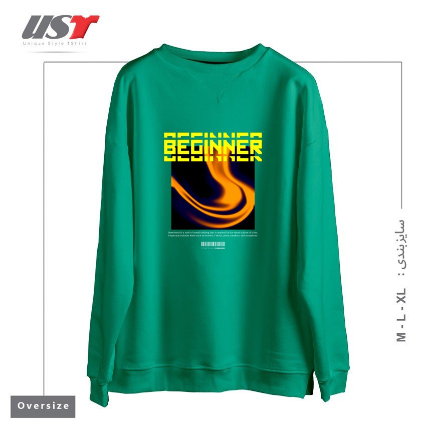 طرح typography 19 سوییشرت اورسایزرنگ سبز سدری