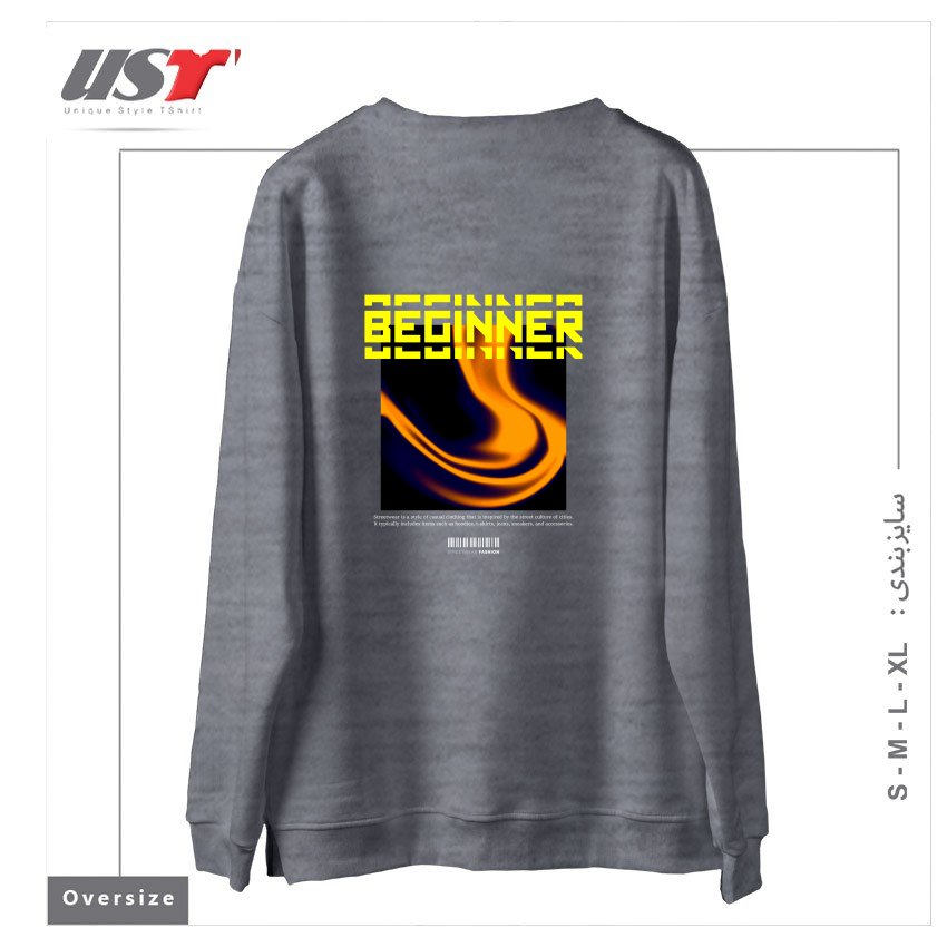 طرح typography 19 سوییشرت اورسایزرنگ طوسی ملانژ