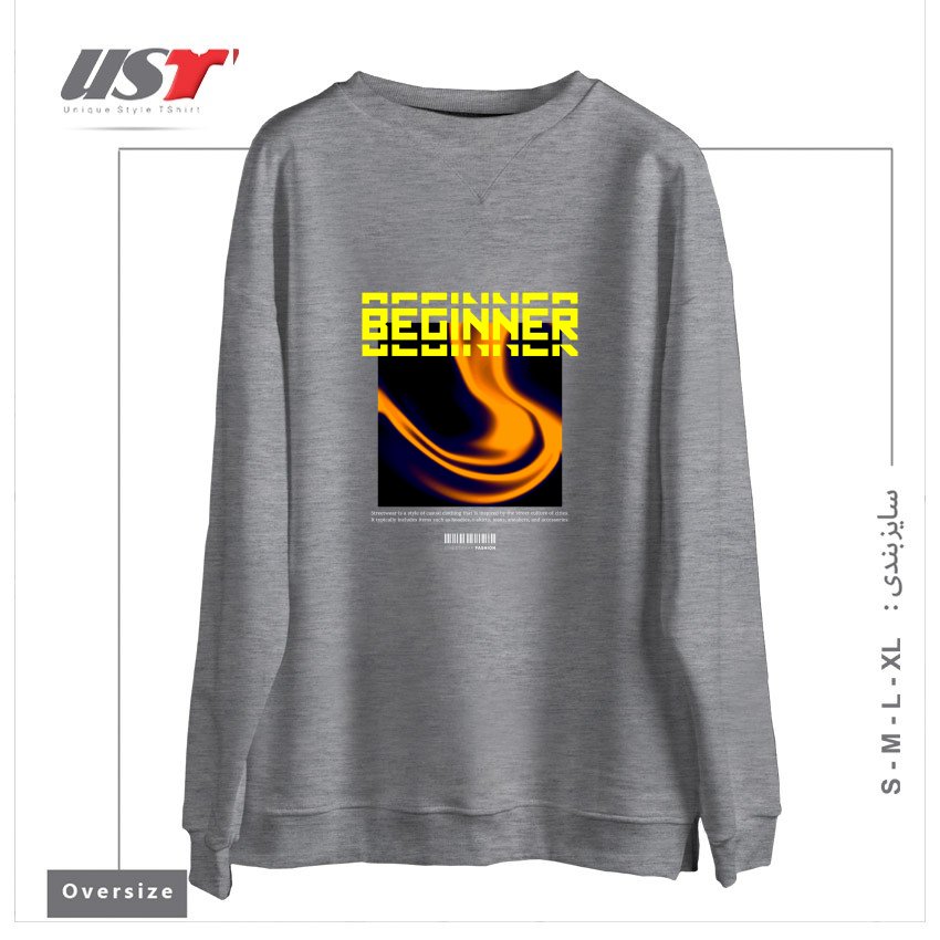 طرح typography 19 سوییشرت اورسایزرنگ طوسی ملانژ