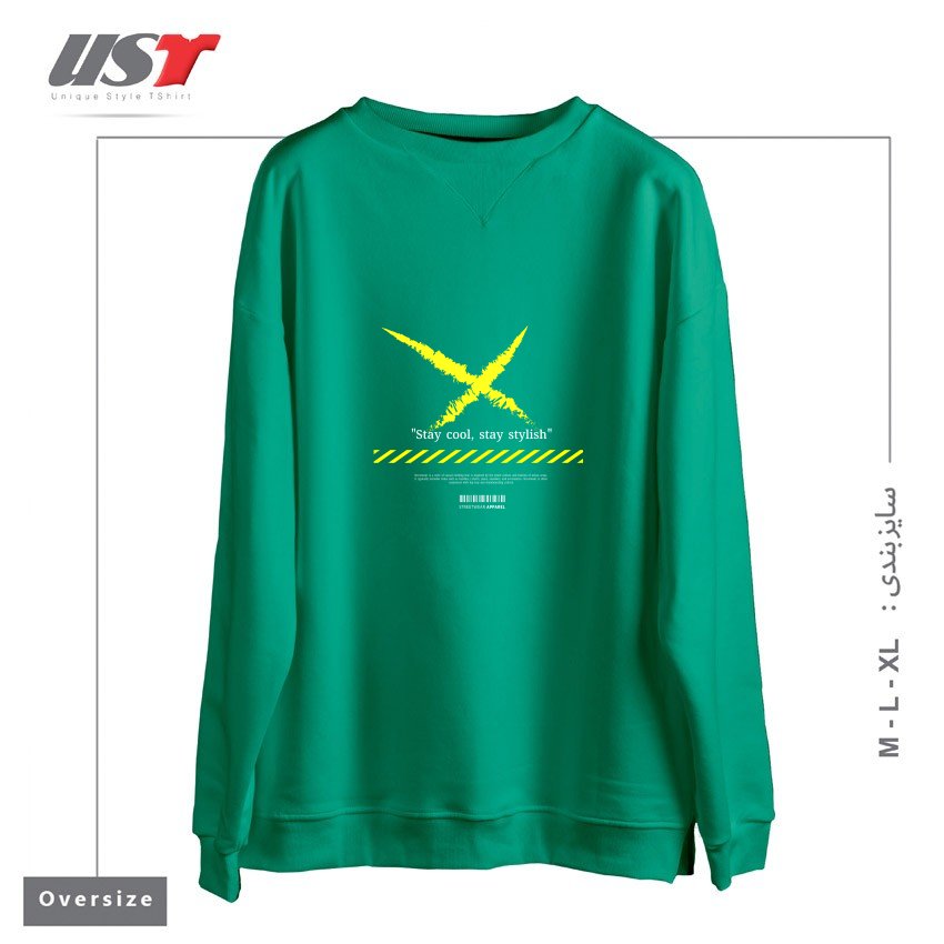 طرح typography 20 سوییشرت اورسایزرنگ سبز سدری