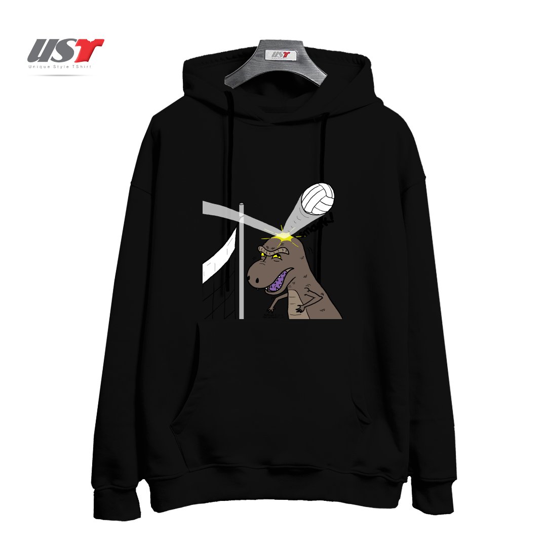 طرح WHY T-REXES DO NOT LIKE VOLLEYBALL هودی اورسایزرنگ مشکی