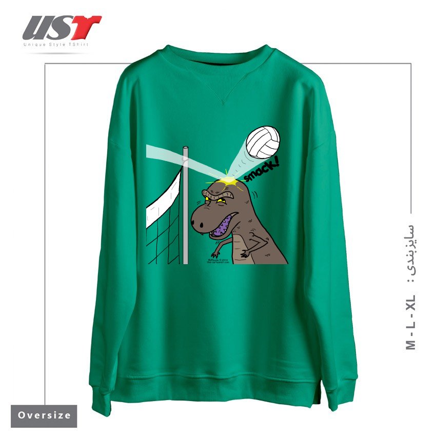سوییشرت اورسایز طرح WHY T-REXES DO NOT LIKE VOLLEYBALL