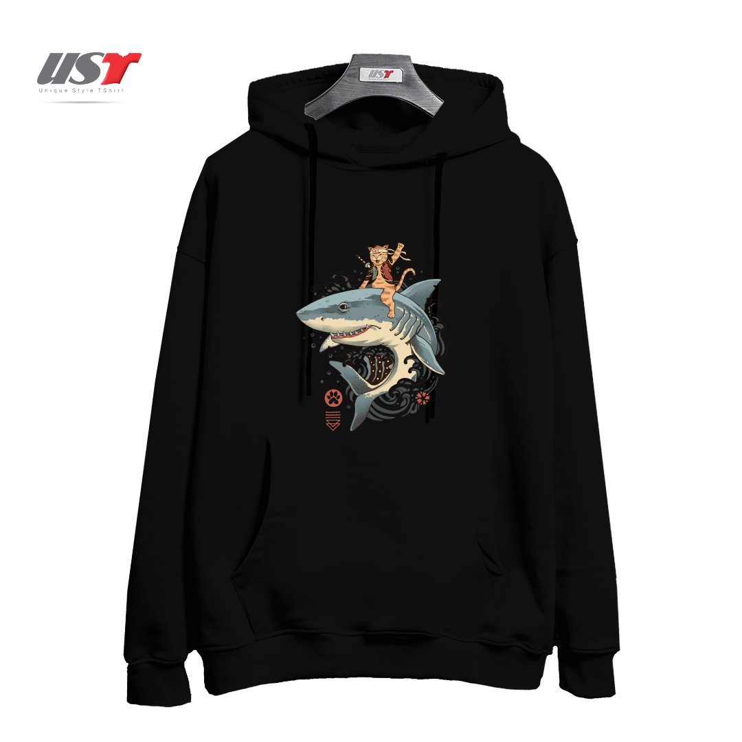 طرح CATANA SHARK هودی اورسایزرنگ مشکی