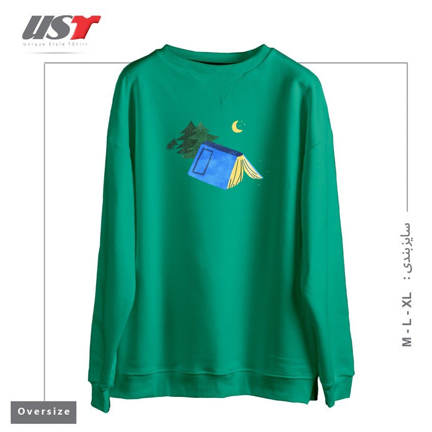 طرح BOOK CAMP سوییشرت اورسایزرنگ سبز سدری